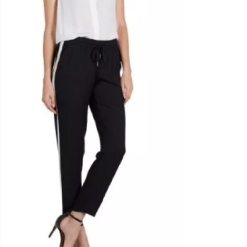 Joie Drawstring Silk Blend Pants In Tuxedo Stripe